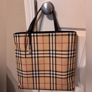 Burberry Tan and Black Structured Tote Bag